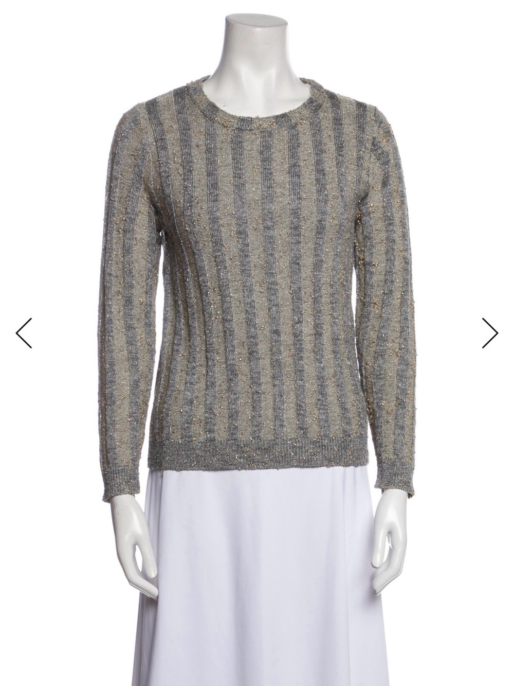 A.P.C. Striped Gray and Tan Ribbed Crewneck Sweater